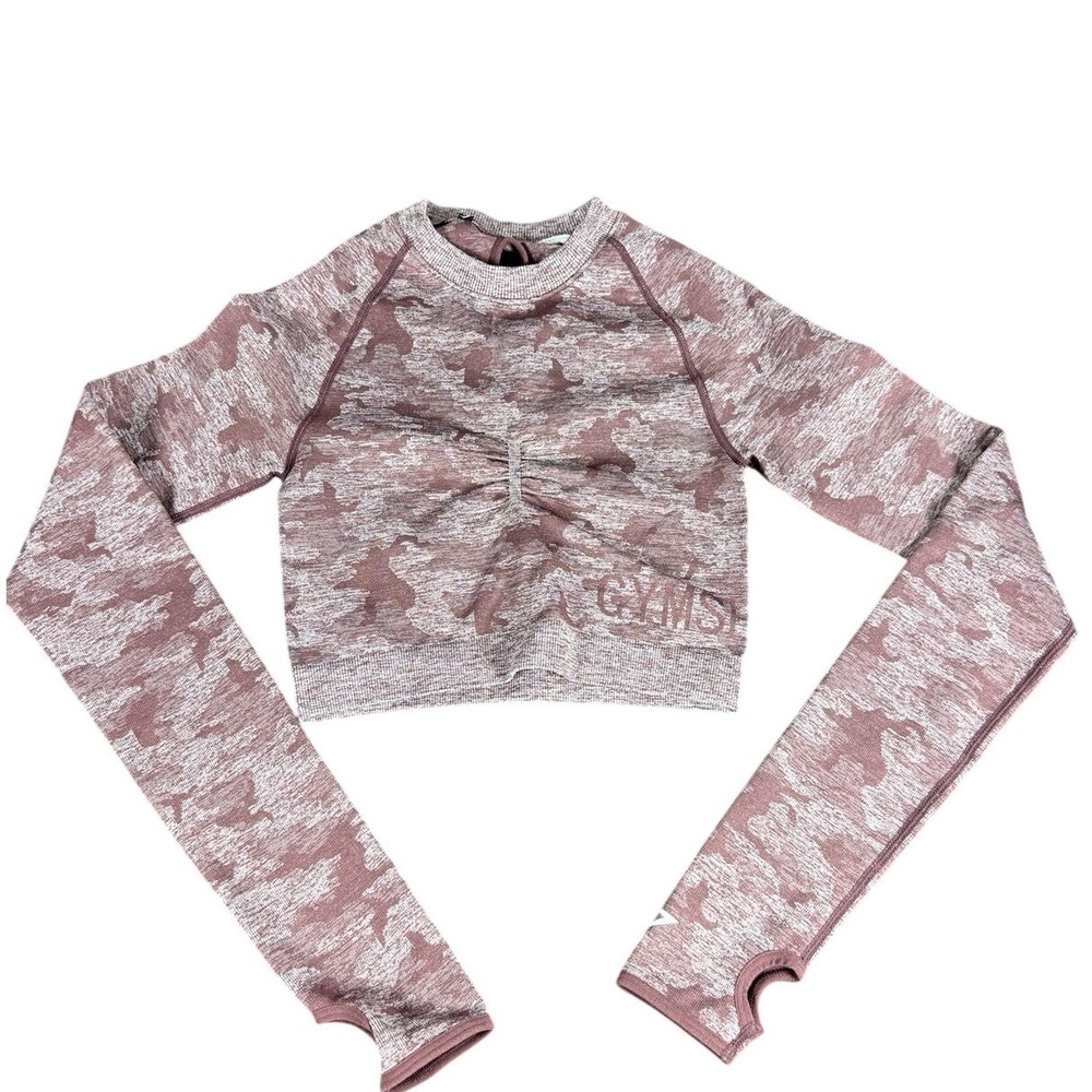 Gymshark Camo Seamless Long Sleeve Crop Top XS Small Mauve Pink Small Activewear